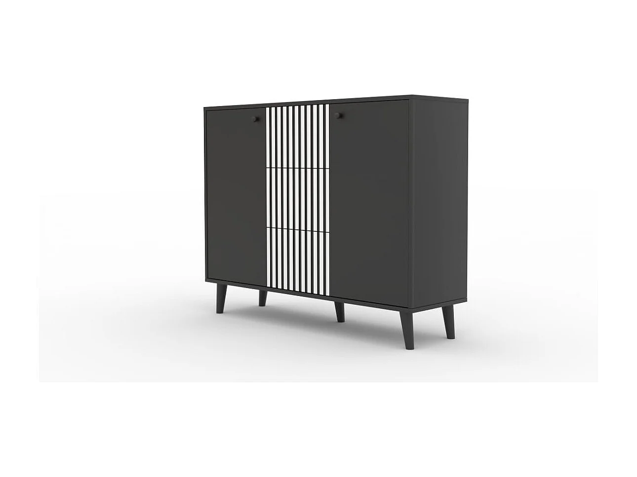 Credenza Dafi/cassetti/ante girevoli/piano del mobile/Nero