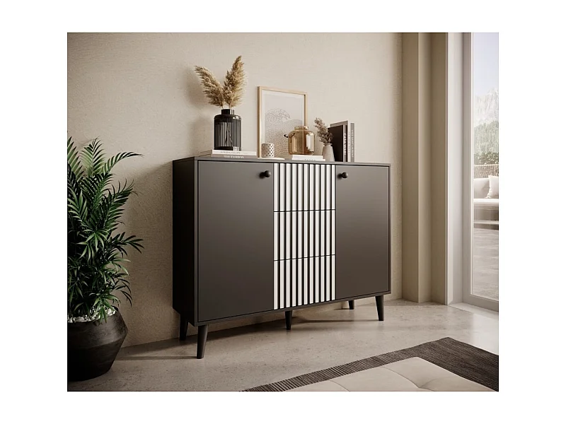 Sideboard Dafi/Schubladen/Drehtüren/Möbelplatte/Schwarz