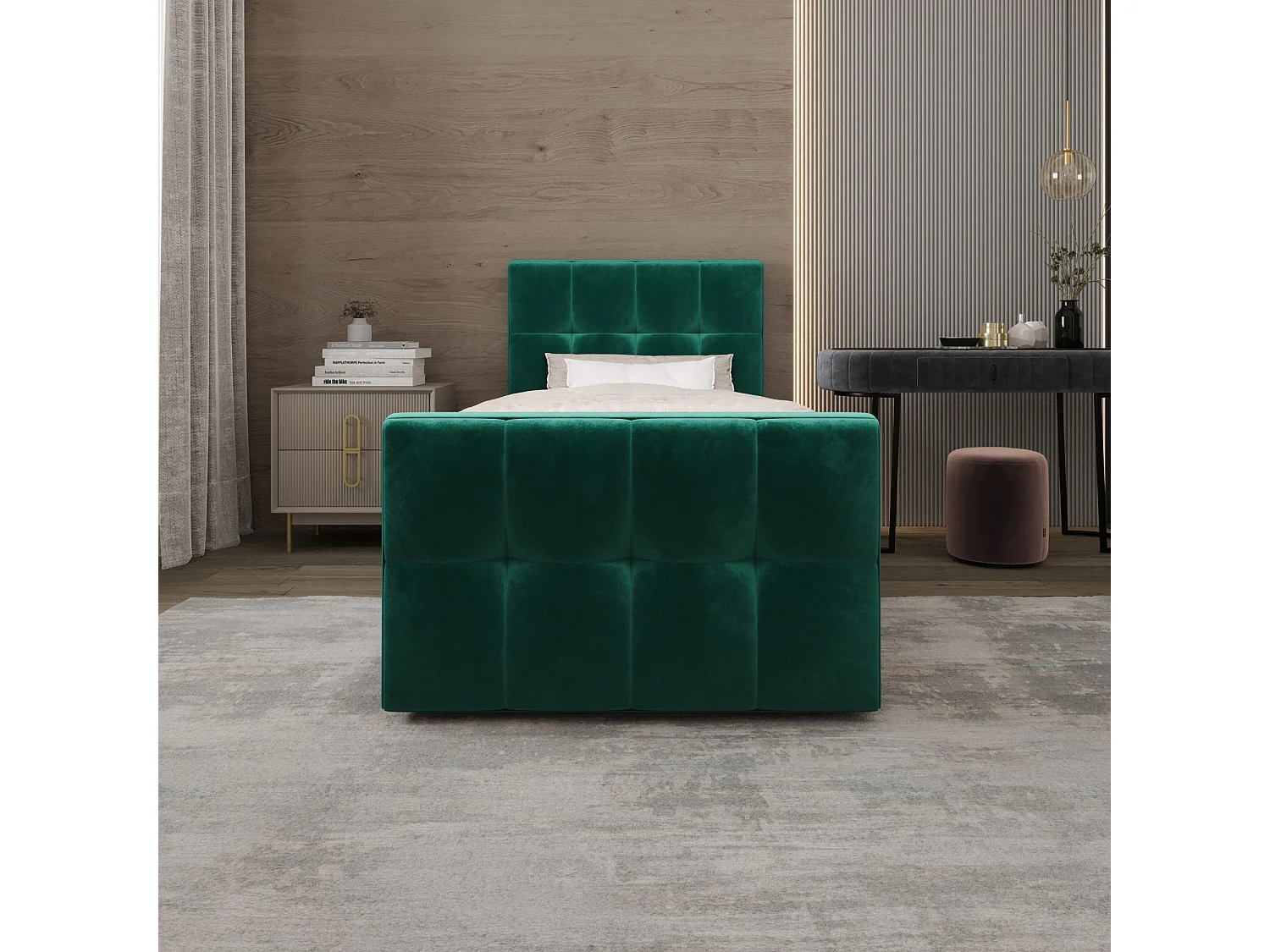 BEDANTE Boxspringbett MANHATTAN 80x200 Monolith 37 Grün Bett Bettkasten Einzellbett Hotelbett Topper Matratze Schlafzimmer Stauraum