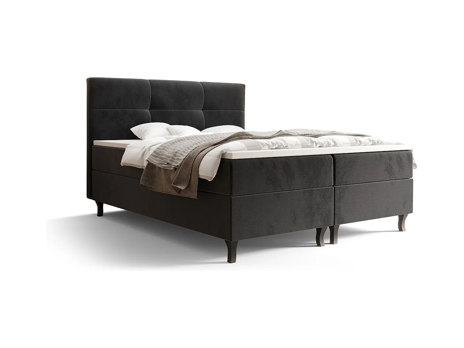 BEDANTE Lit Boxspring LIMBA 160x200 Monolith 97 Gris foncé Lit avec coffre Lit double Lit d’hôtel Surmatelas Matelas Chambre Espace de rangement