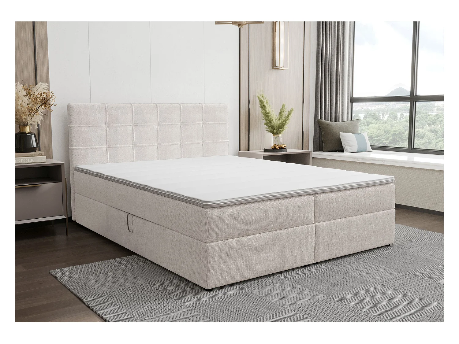 BEDANTE Boxspringbett KIDA 160x200 Curio 02 Creme Bett Bettkasten Ehebett Hotelbett Schlafzimmer Topper Matratze Stauraum