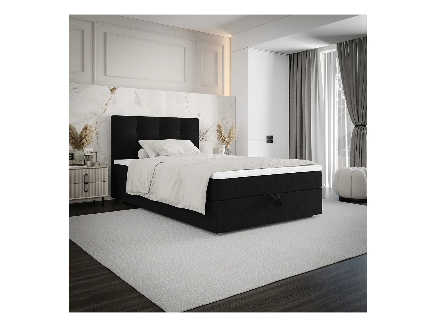 BEDANTE Lit boxspring FADO 2 80x200 Cosmic 100 Noir Lit Coffre Lit simple Lit d’hôtel