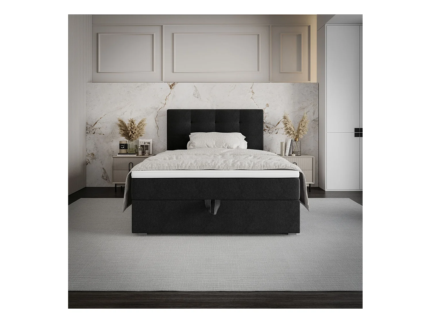 BEDANTE Lit boxspring FADO 2 80x200 Cosmic 100 Noir Lit Coffre Lit simple Lit d’hôtel