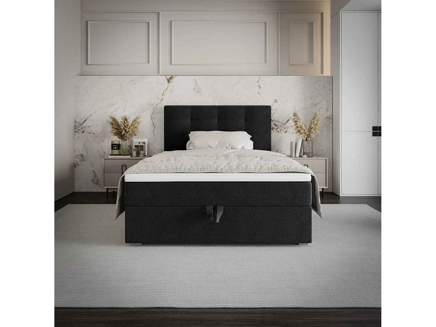 BEDANTE Lit boxspring FADO 2 80x200 Cosmic 100 Noir Lit Coffre Lit simple Lit d’hôtel