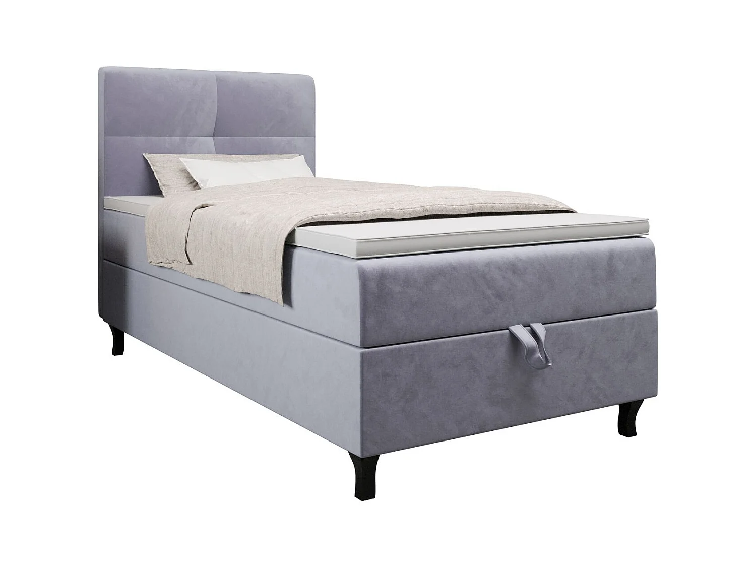 BEDANTE Lit Boxspring LIMBA 80x200 Monolith 70 Bleu clair Lit avec coffre Lit simple Lit d’hôtel Surmatelas Matelas Chambre Espace de rangement