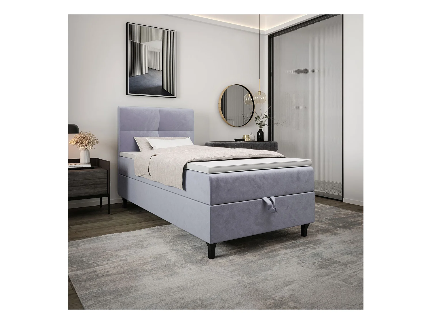 BEDANTE Boxspringbett LIMBA 80x200 Monolith 70 Hellblau Bett Bettkasten Einzellbett Hotelbett Topper Matratze Schlafzimmer Stauraum