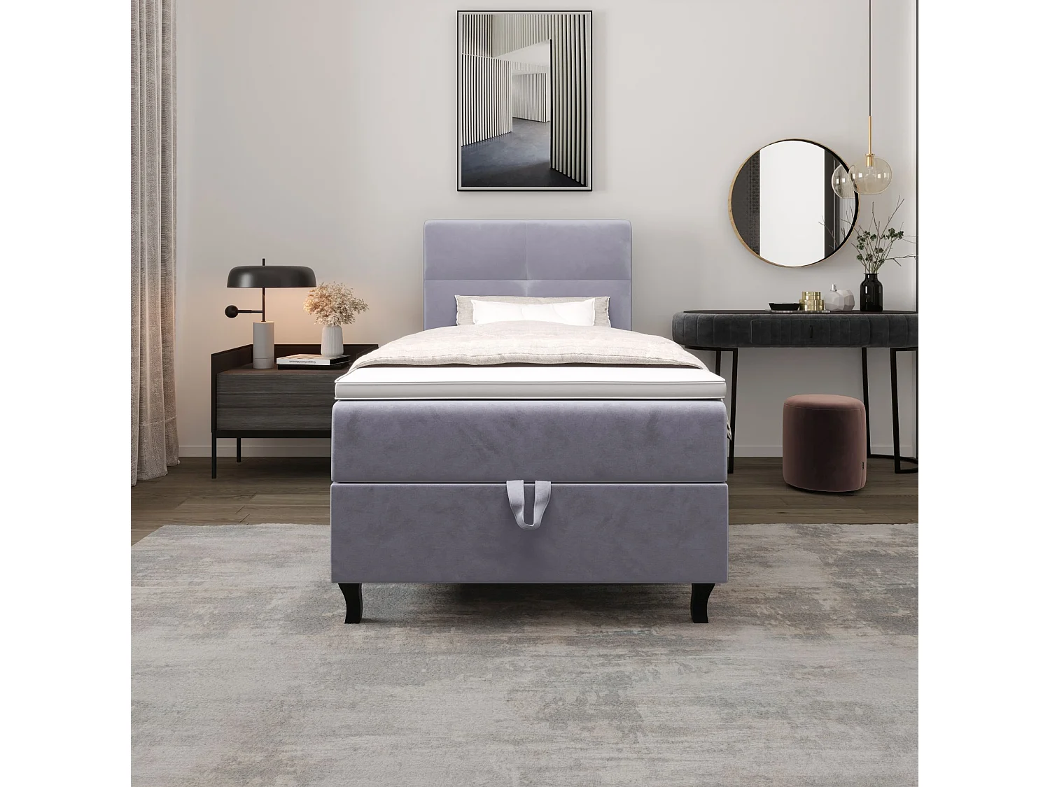 BEDANTE Boxspringbett LIMBA 80x200 Monolith 70 Hellblau Bett Bettkasten Einzellbett Hotelbett Topper Matratze Schlafzimmer Stauraum