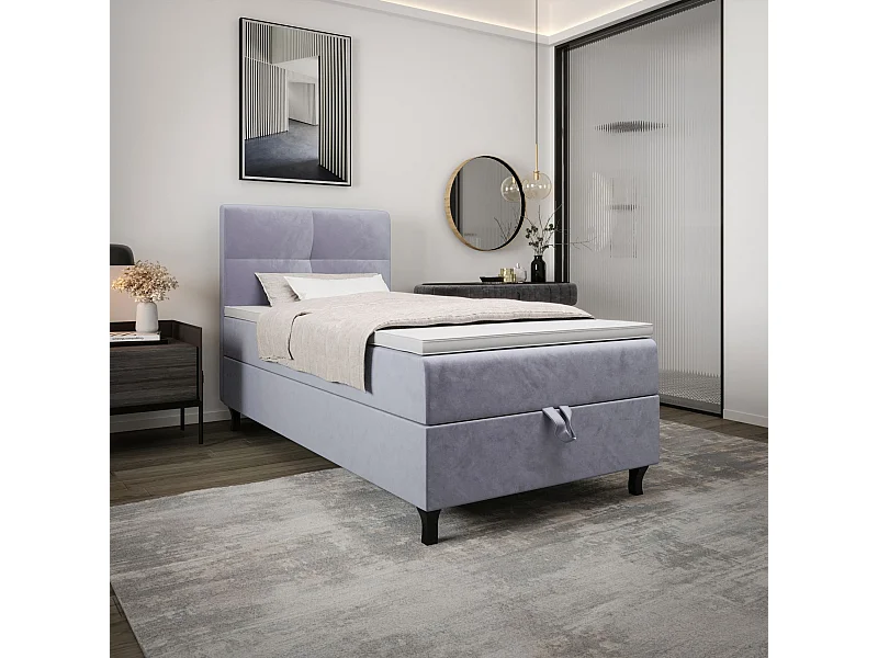 BEDANTE Boxspringbett LIMBA 80x200 Monolith 70 Hellblau Bett Bettkasten Einzellbett Hotelbett Topper Matratze Schlafzimmer Stauraum