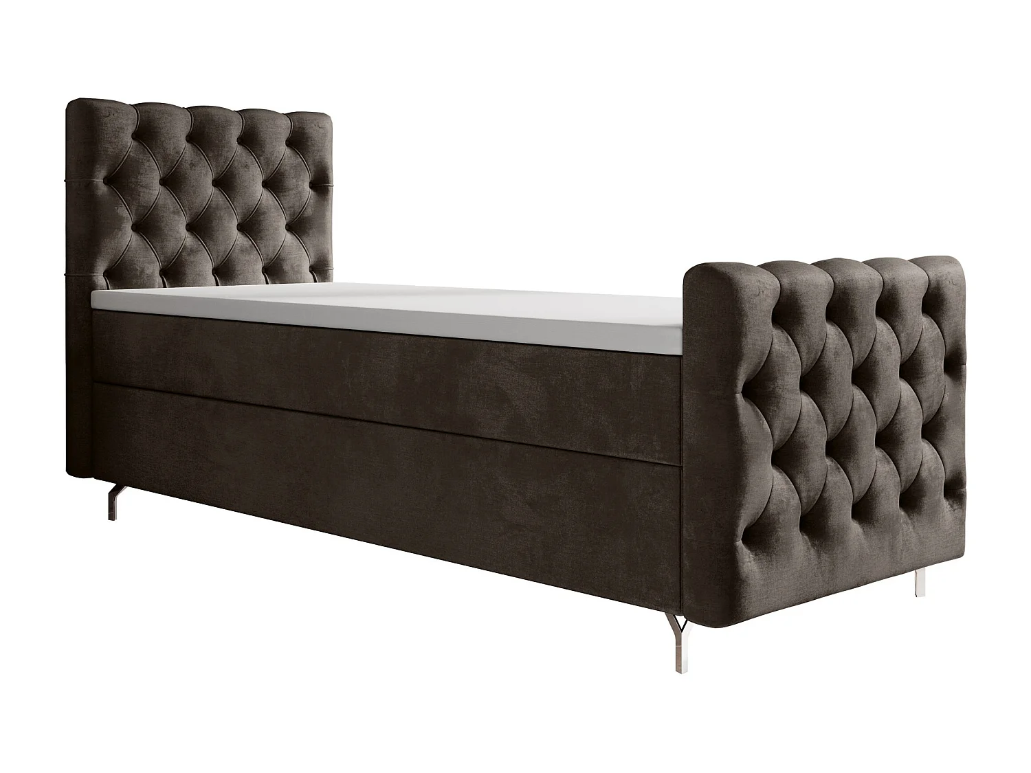 BEDANTE lit boxspring CHESTER PLUS 90x200 marron avec matelas H3 et surmatelas lit avec coffre, lit simple, lit d'hôtel, chambre, avec rangement