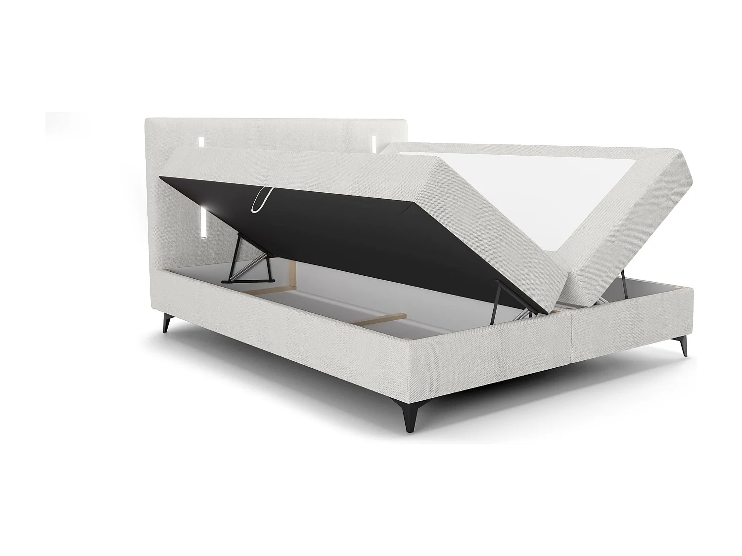 BEDANTE lit boxspring ONO 160x200 CURIO 80 gris clair lit coffre de lit lit double lit d'hôtel surmatelas matelas chambre à coucher rangement