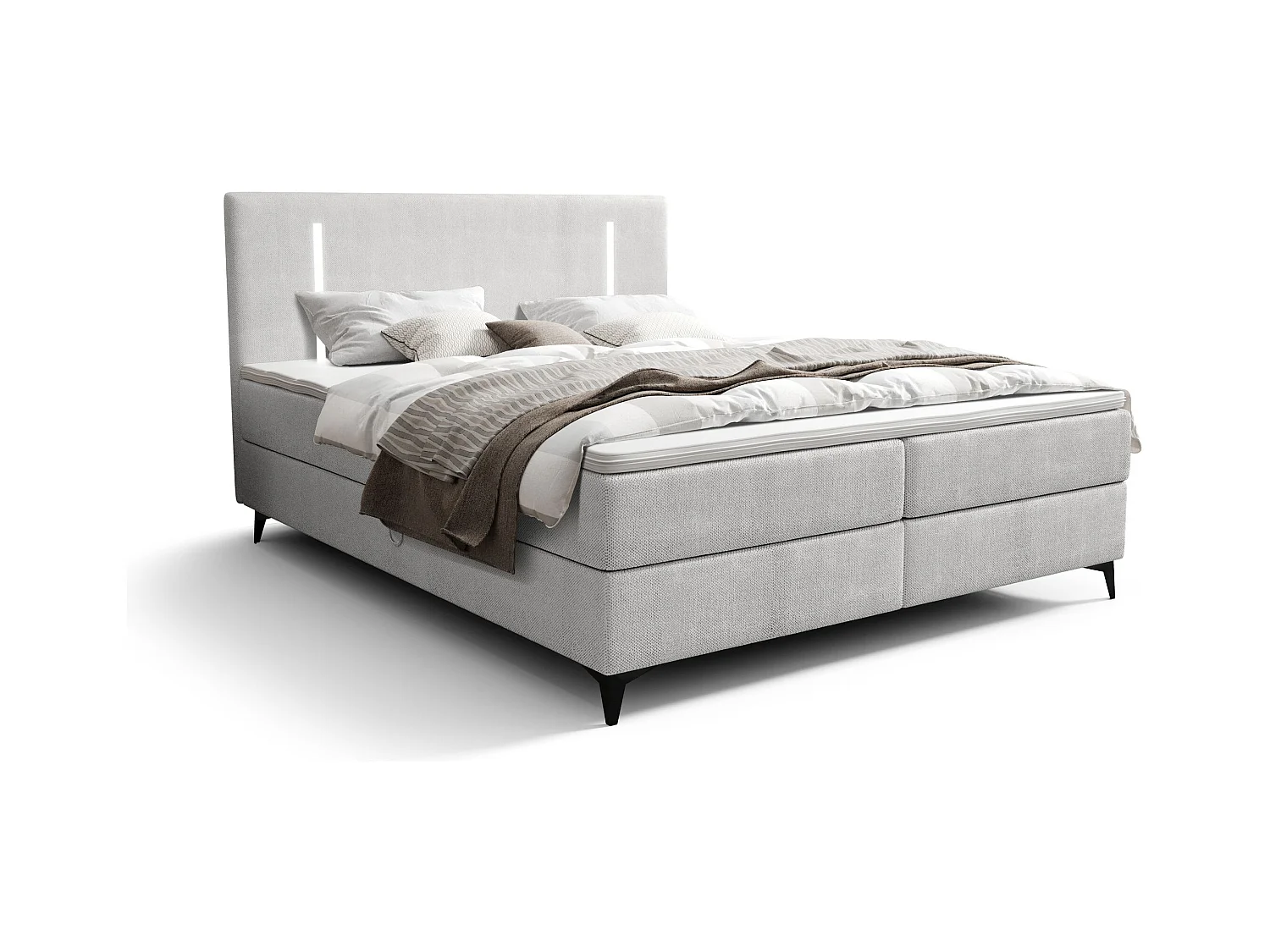 BEDANTE lit boxspring ONO 160x200 CURIO 80 gris clair lit coffre de lit lit double lit d'hôtel surmatelas matelas chambre à coucher rangement