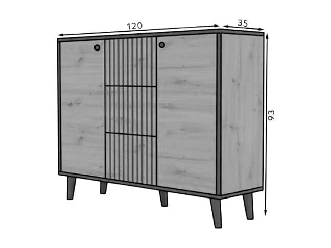 Credenza Dafi/cassetti/ante girevoli/piano del mobile/Bianco