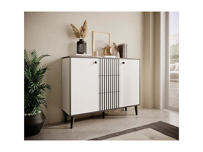 Sideboard Dafi/Schubladen/Drehtüren/Möbelplatte/Weiss