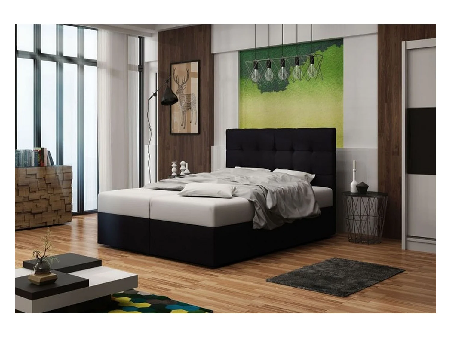 BEDANTE Lit boxspring DUO 2 180x200 Cosmic 100 Noir Lit Coffre Lit double Lit d'hôtel Surmatelas Matelas Chambre Rangement