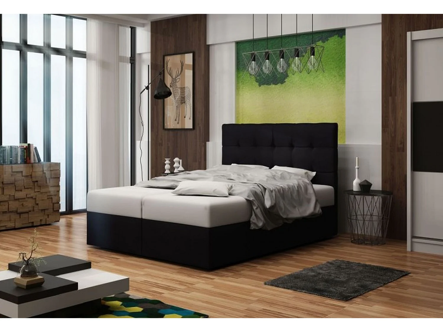 BEDANTE Boxspringbett DUO 2 180x200 Cosmic 100 Schwarz Bett Bettkasten Ehebett Hotelbett Topper Matratze Schlafzimmer Stauraum