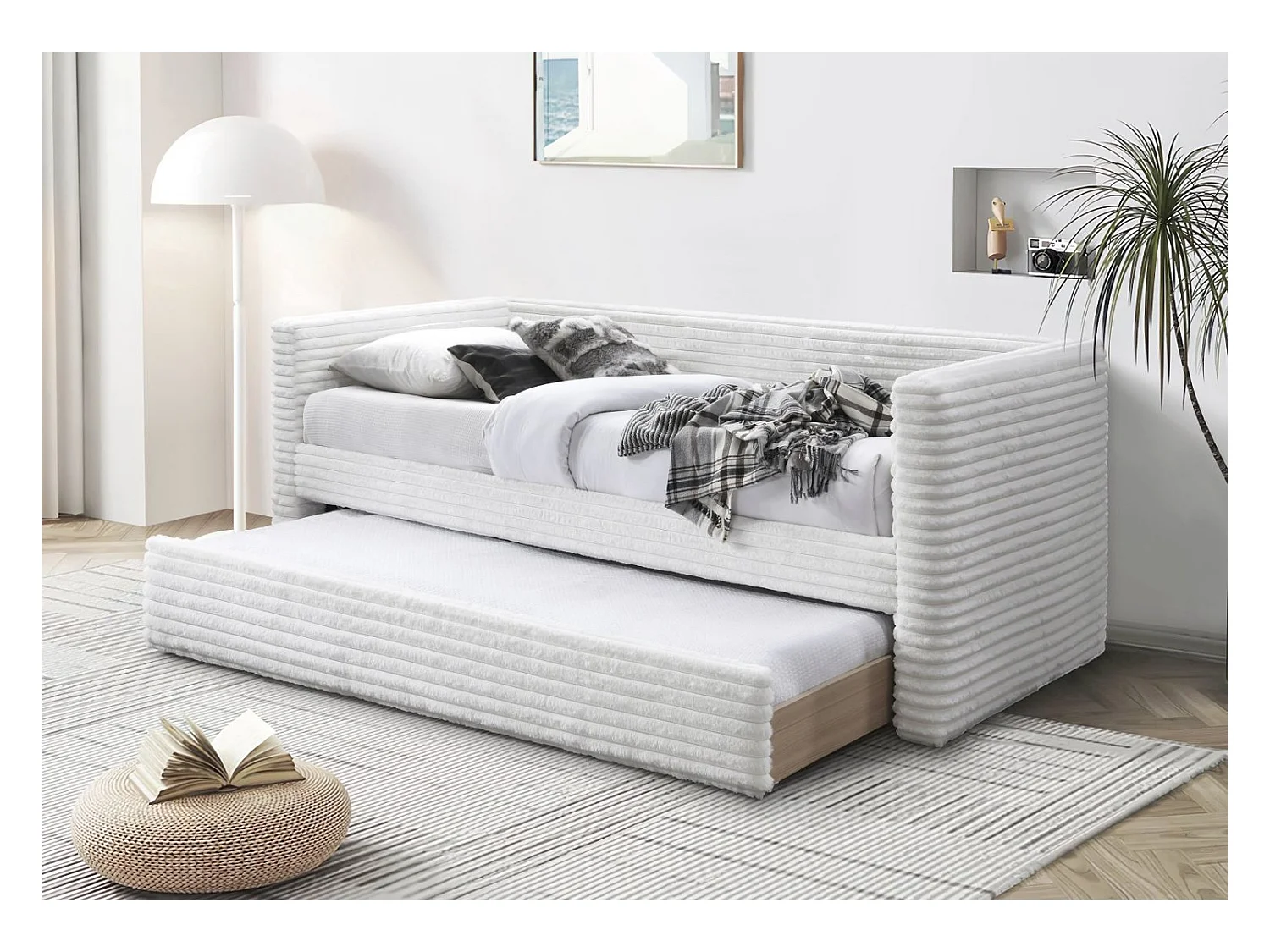 Bett Alabama/Stoffbezug/Schlaffläche 2x 90x200/Beige