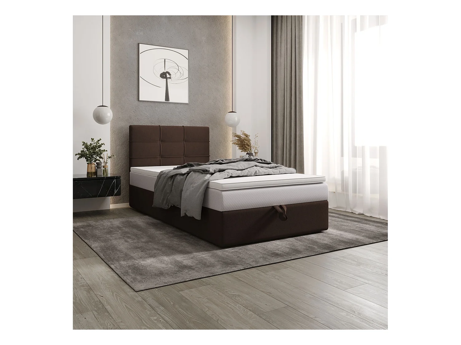 BEDANTE lit boxspring DUO 2 80x200 Cosmic 800 brun foncé lit avec coffre lit double lit d’hôtel surmatelas matelas chambre espace de rangement