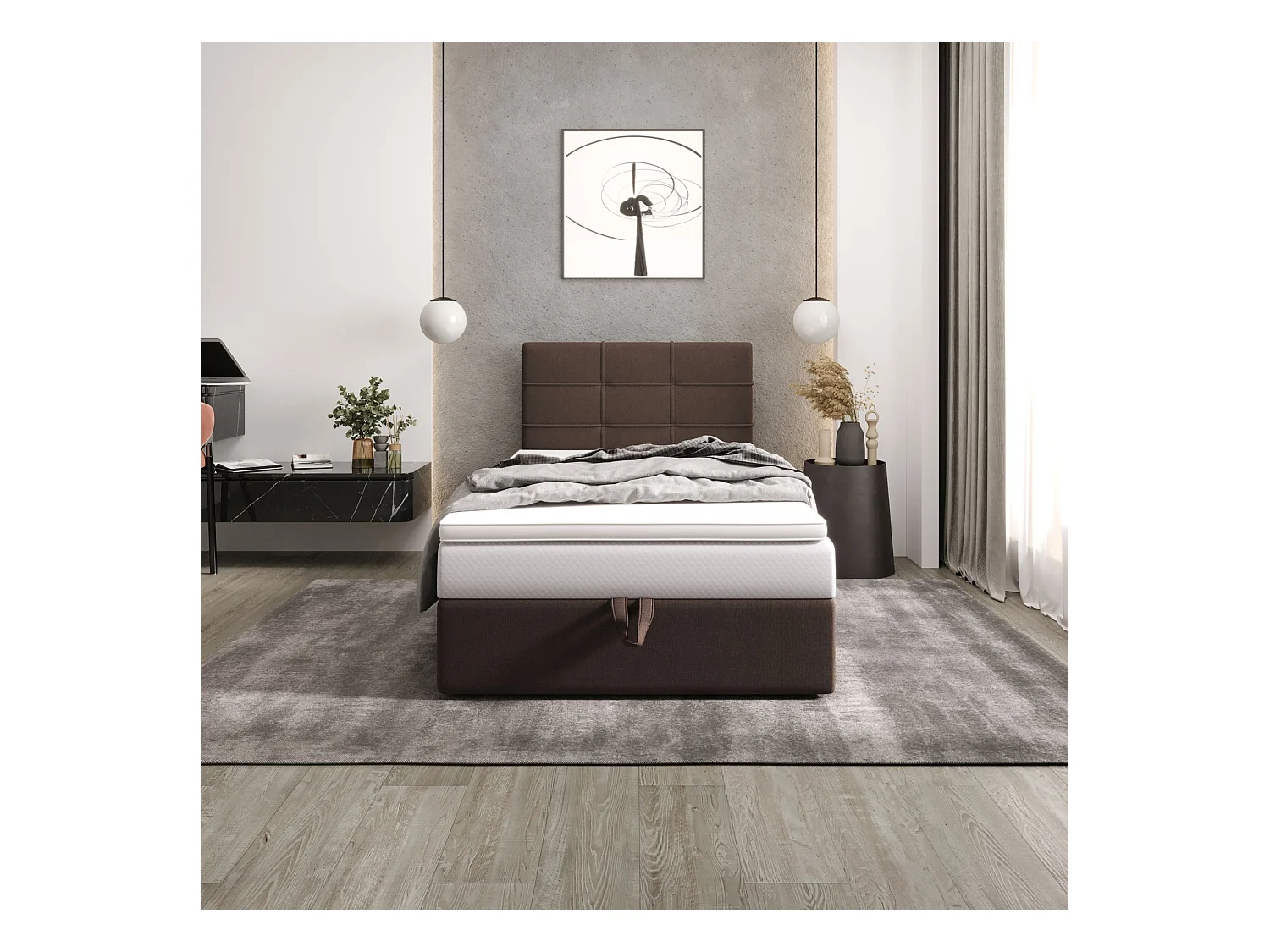 BEDANTE lit boxspring DUO 2 80x200 Cosmic 800 brun foncé lit avec coffre lit double lit d’hôtel surmatelas matelas chambre espace de rangement