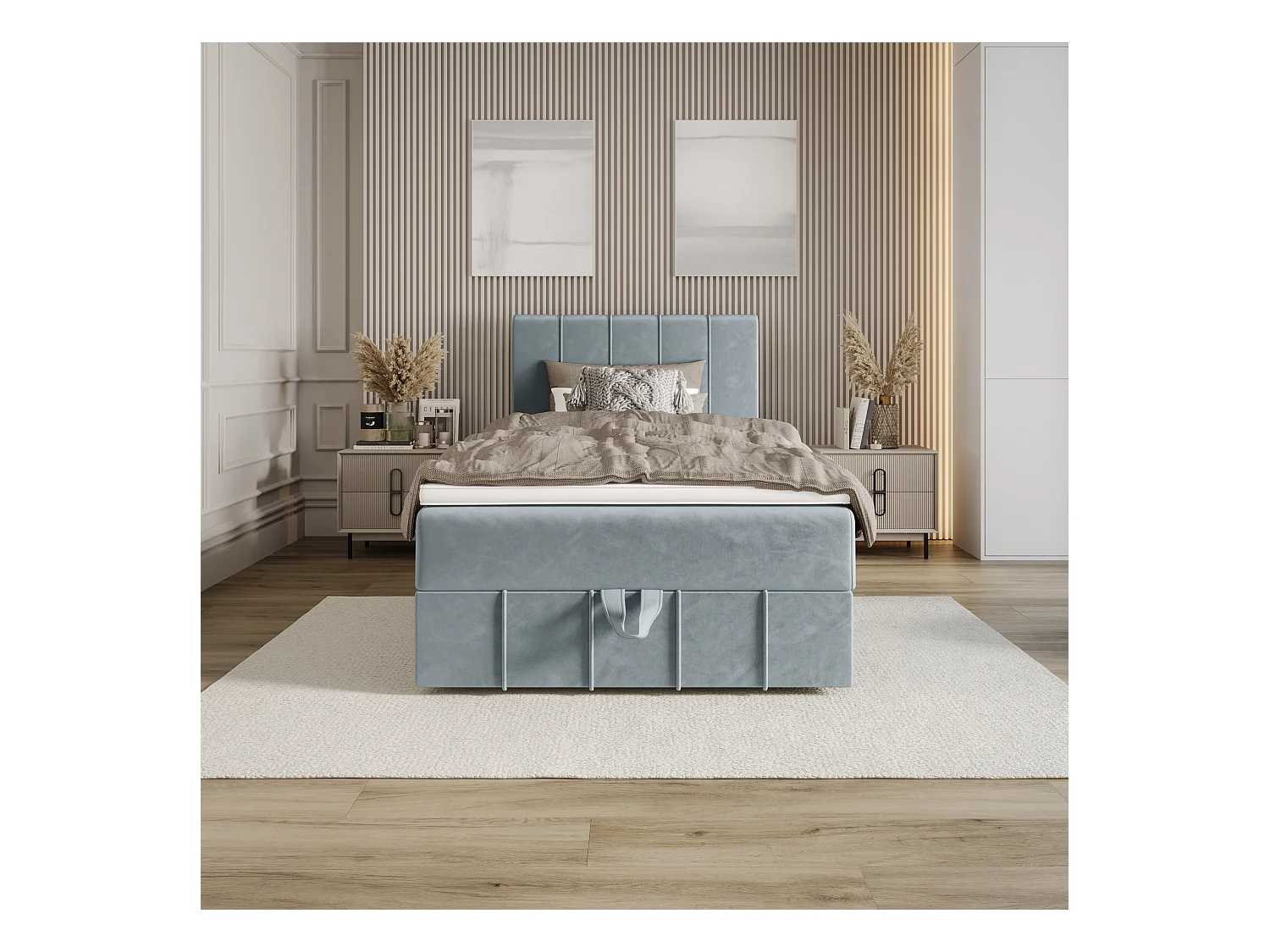 BEDANTE Boxspringbett BAHAMA 80x200 Monolith 72 Blau Bett Bettkasten Einzellbett Hotelbett Topper Matratze Schlafzimmer Stauraum