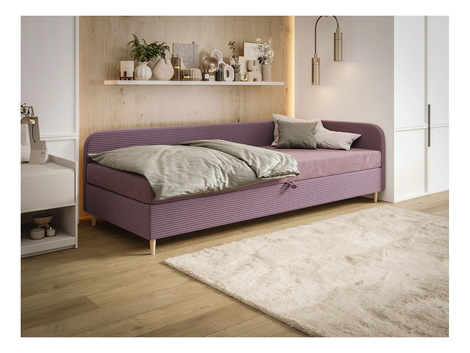 BEDANTE lit MIKO 100x200 RIVIERA 63+LINCOLN 63 rose lit lit junior lit simple lit d'hôtel matelas chambre à coucher rangement