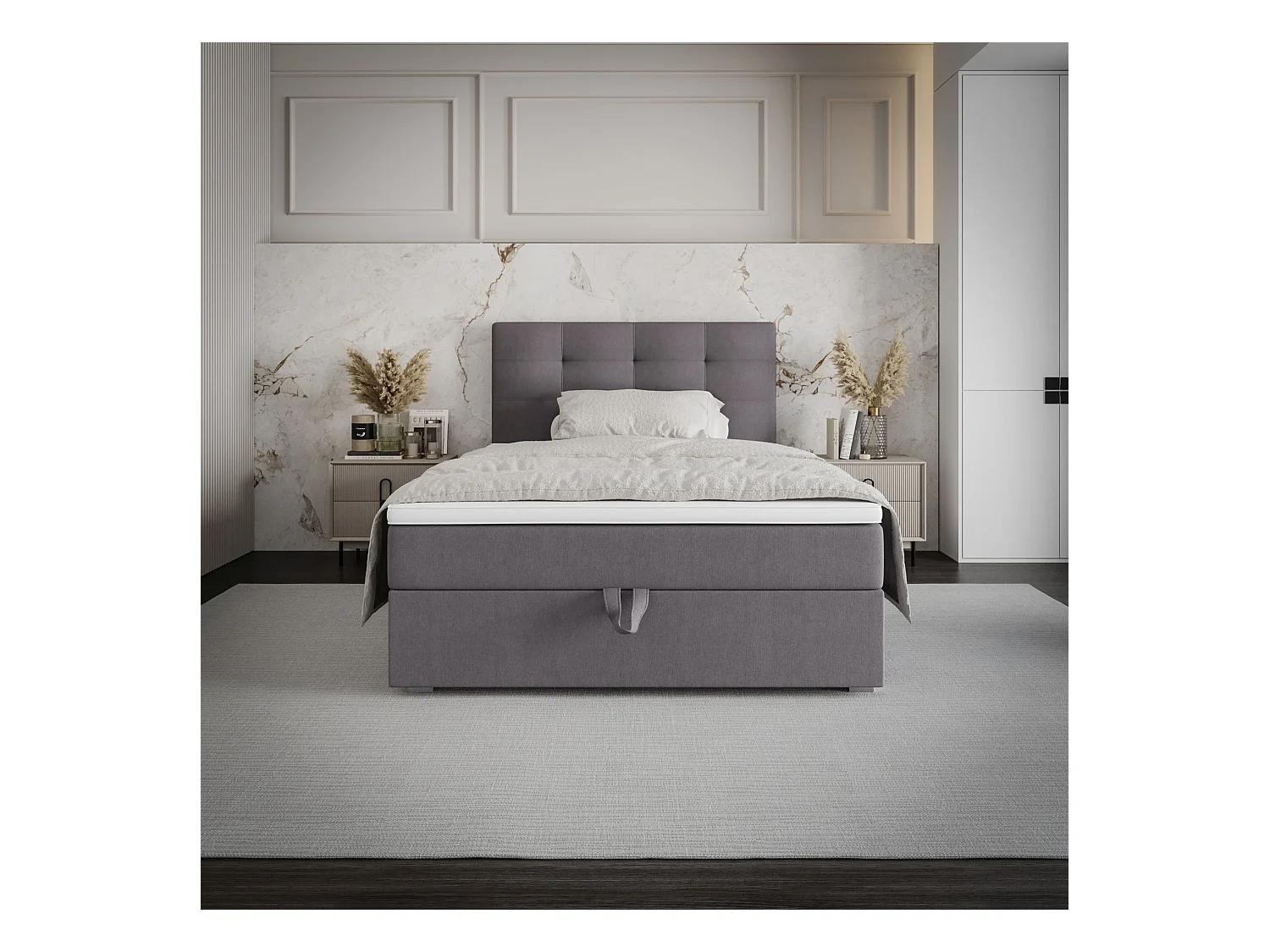 BEDANTE Lit boxspring FADO 2 80x200 Cosmic 160 Gris clair Lit Coffre Lit simple Lit d’hôtel