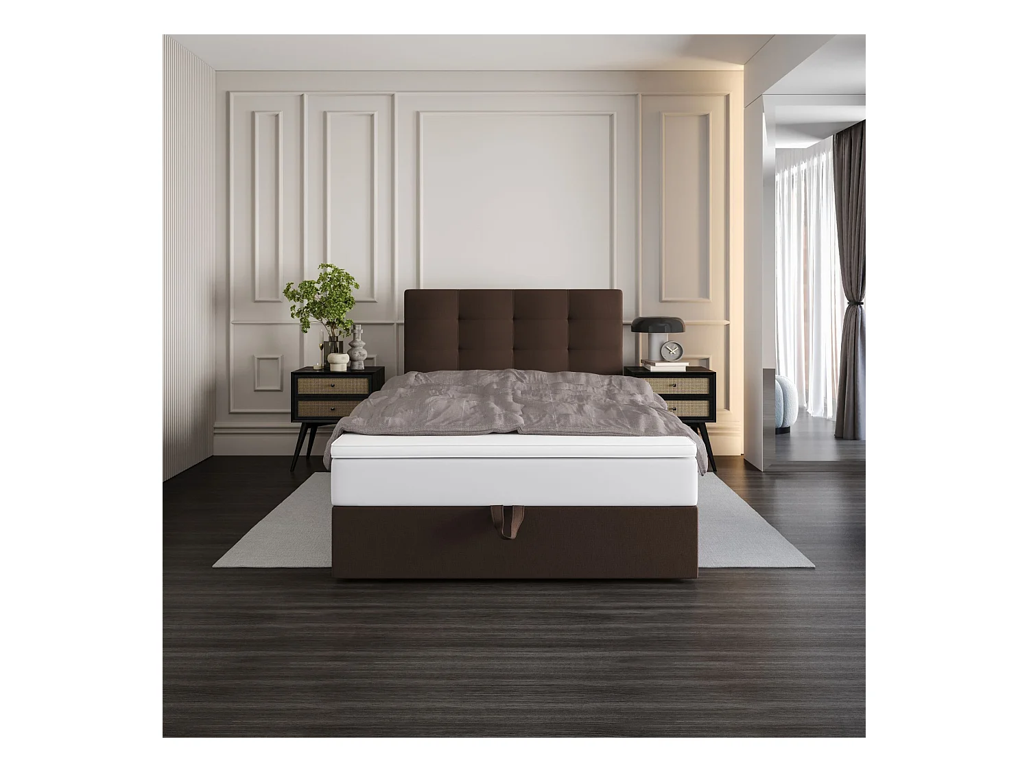 BEDANTE lit boxspring DUO 1 80x200 Cosmic 800 brun foncé lit avec coffre lit double lit d’hôtel surmatelas matelas chambre espace de rangement