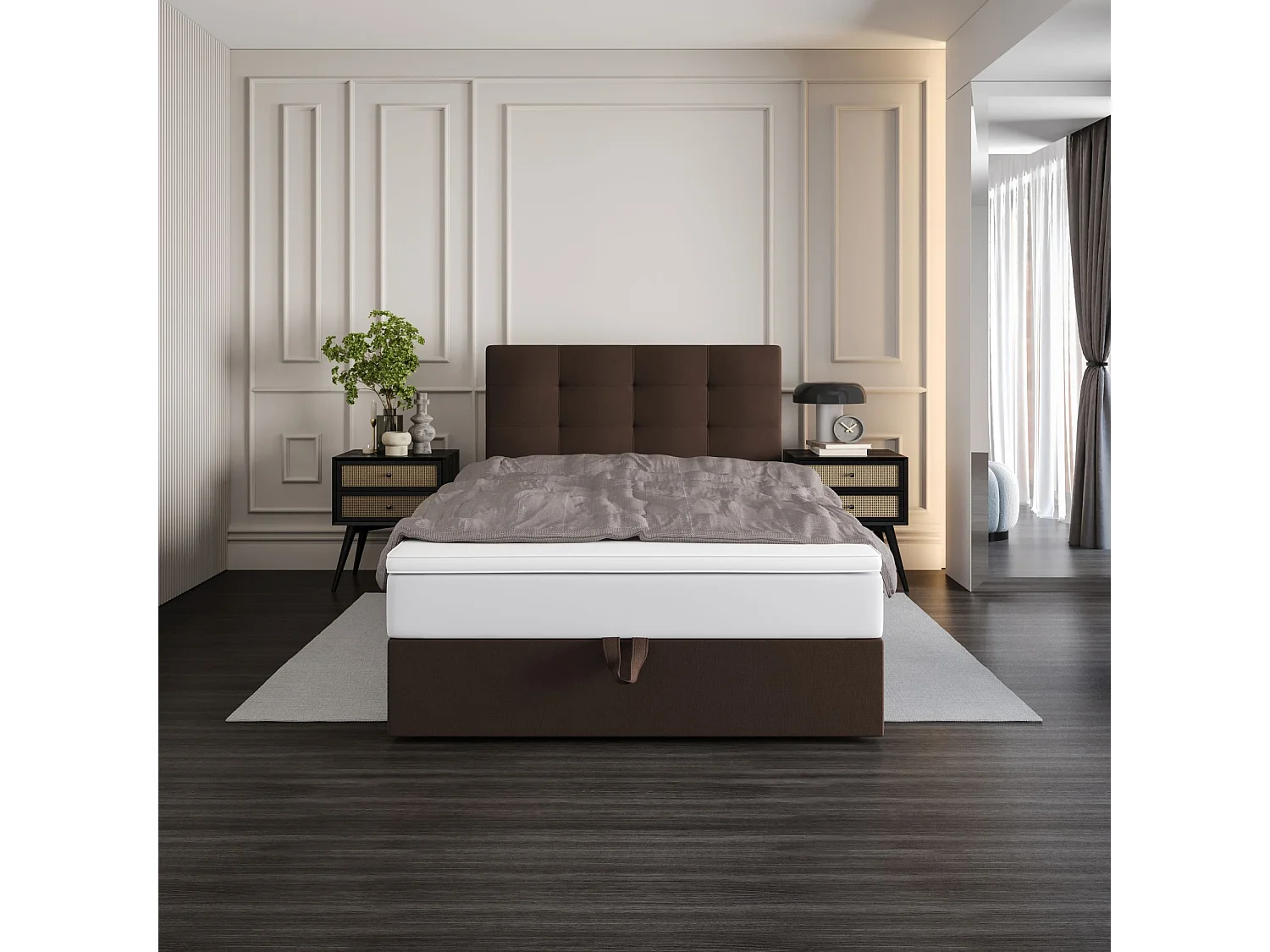 BEDANTE lit boxspring DUO 1 80x200 Cosmic 800 brun foncé lit avec coffre lit double lit d’hôtel surmatelas matelas chambre espace de rangement