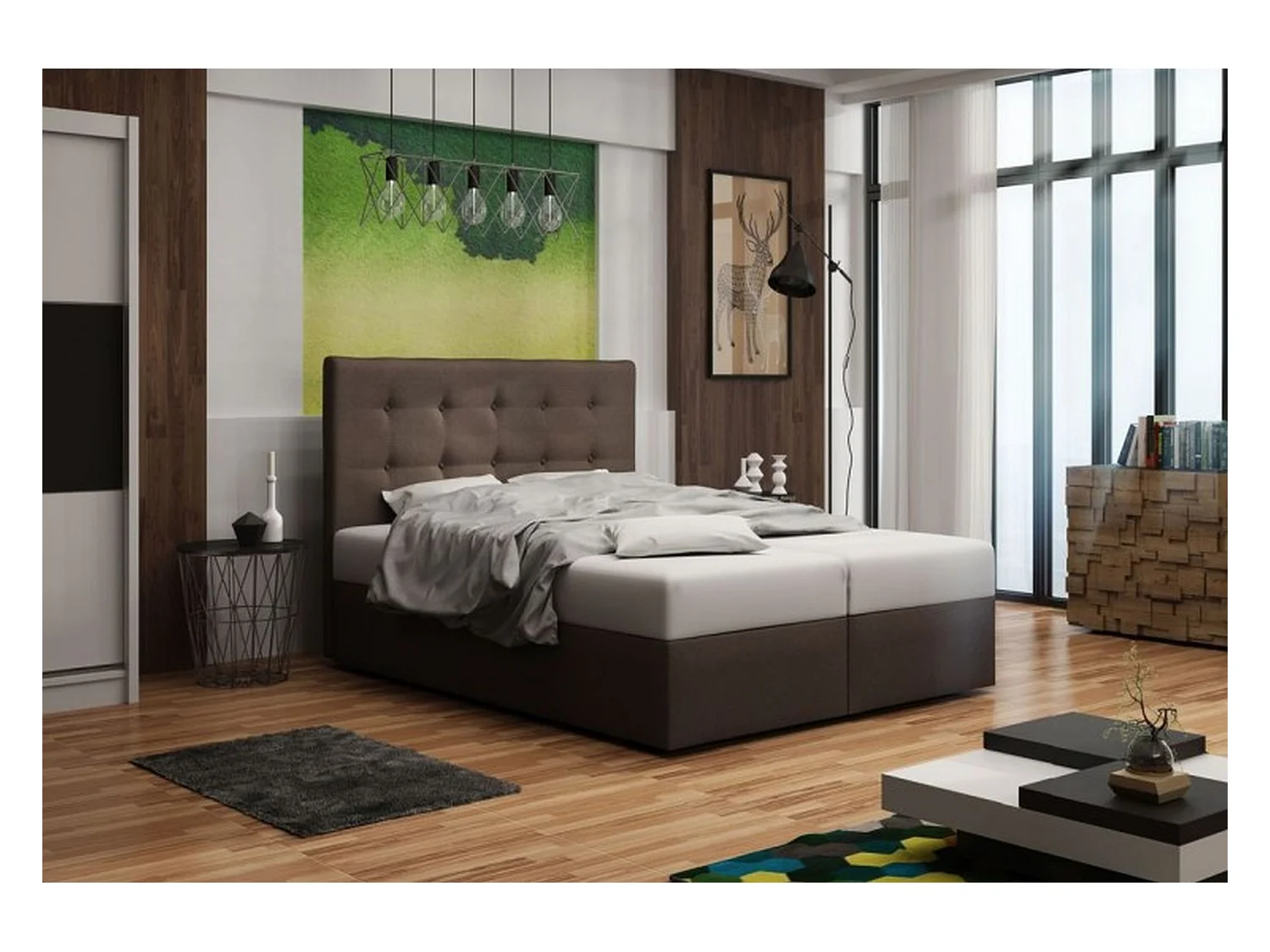 BEDANTE lit boxspring DUO 1 160x200 Cosmic 800 brun foncé lit avec coffre lit double lit d’hôtel surmatelas matelas chambre espace de rangement