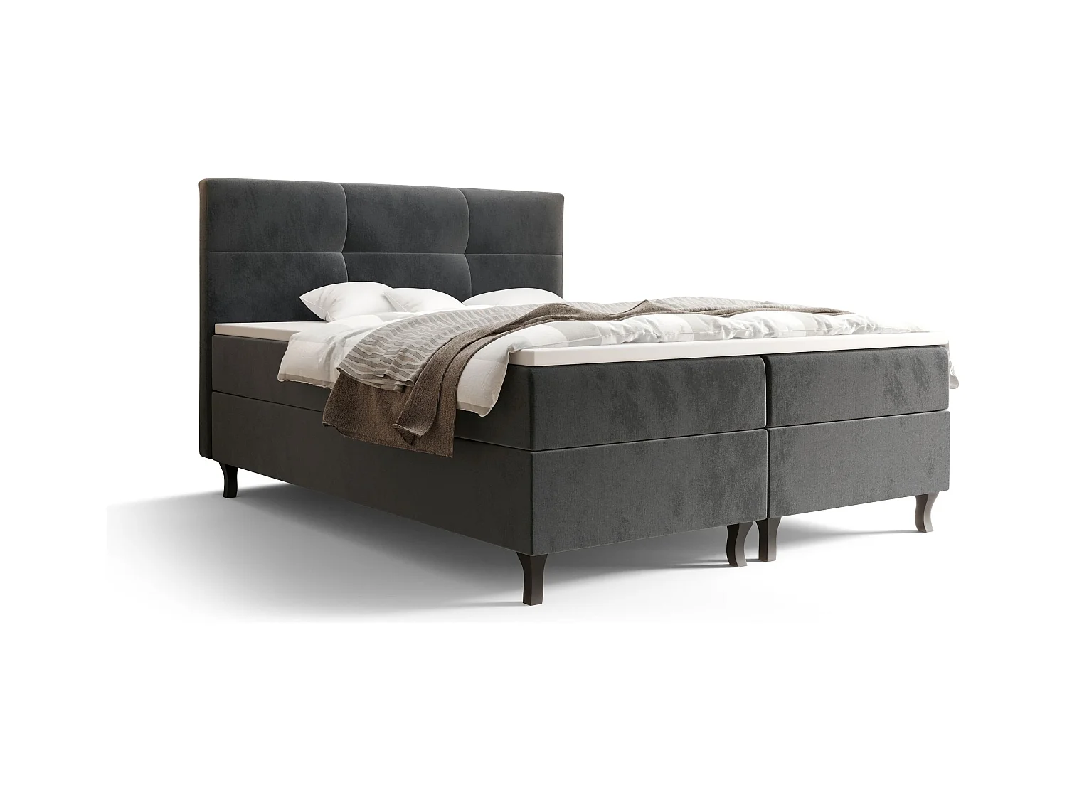 BEDANTE Lit Boxspring LIMBA 160x200 Monolith 92 Gris Lit avec coffre Lit double Lit d’hôtel Surmatelas Matelas Chambre Espace de rangement