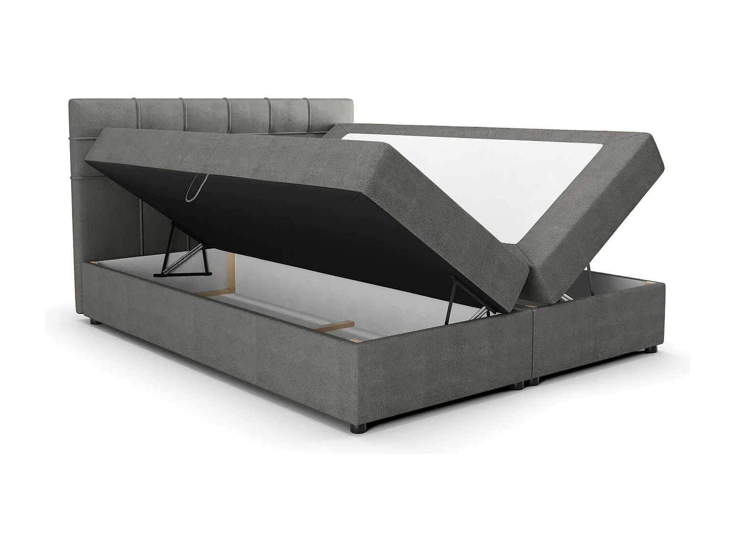 BEDANTE Boxspringbett KIDA 140x200 Curio 93 Dunkelgrau Bett Bettkasten Ehebett Hotelbett Schlafzimmer Topper Matratze Stauraum