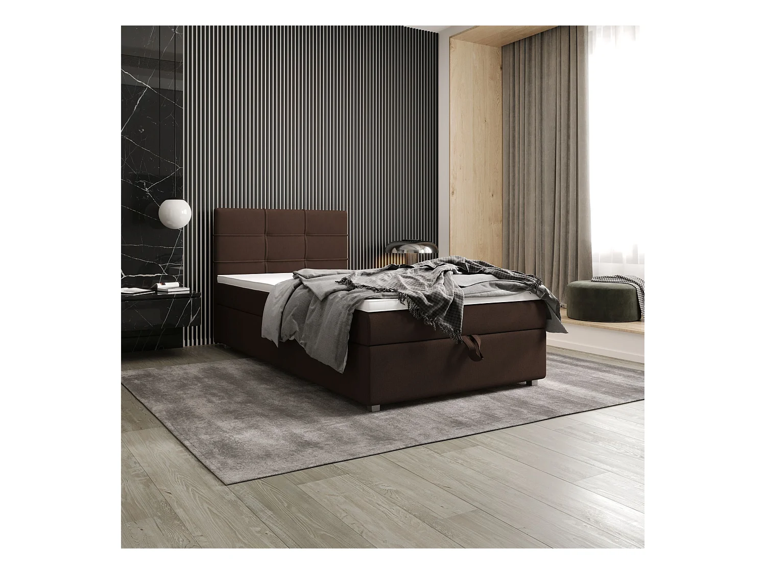 BEDANTE Lit boxspring FADO 1 80x200 Cosmic 800 Brun foncé Lit Coffre Lit simple Lit d’hôtel