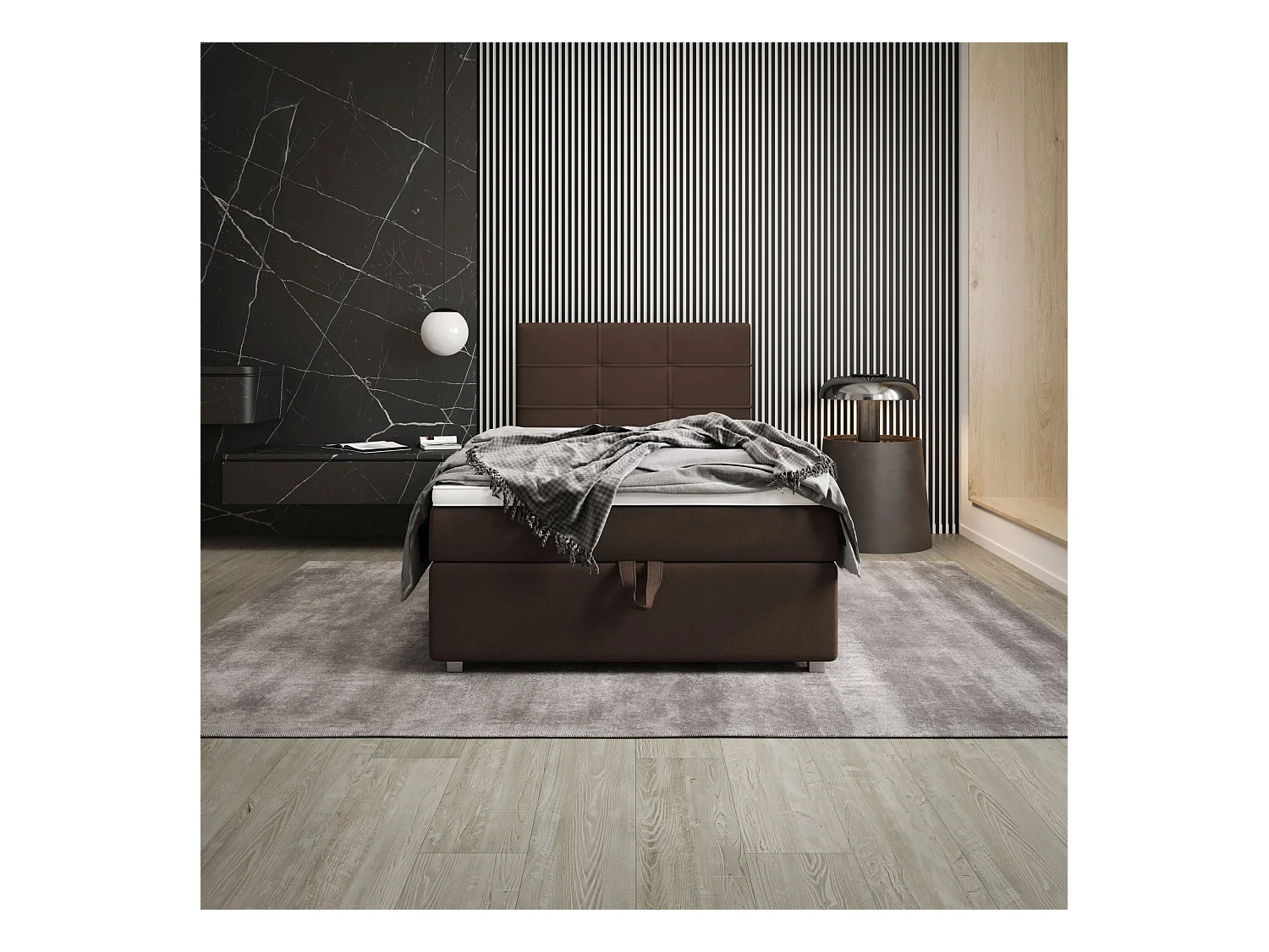 BEDANTE Lit boxspring FADO 1 80x200 Cosmic 800 Brun foncé Lit Coffre Lit simple Lit d’hôtel