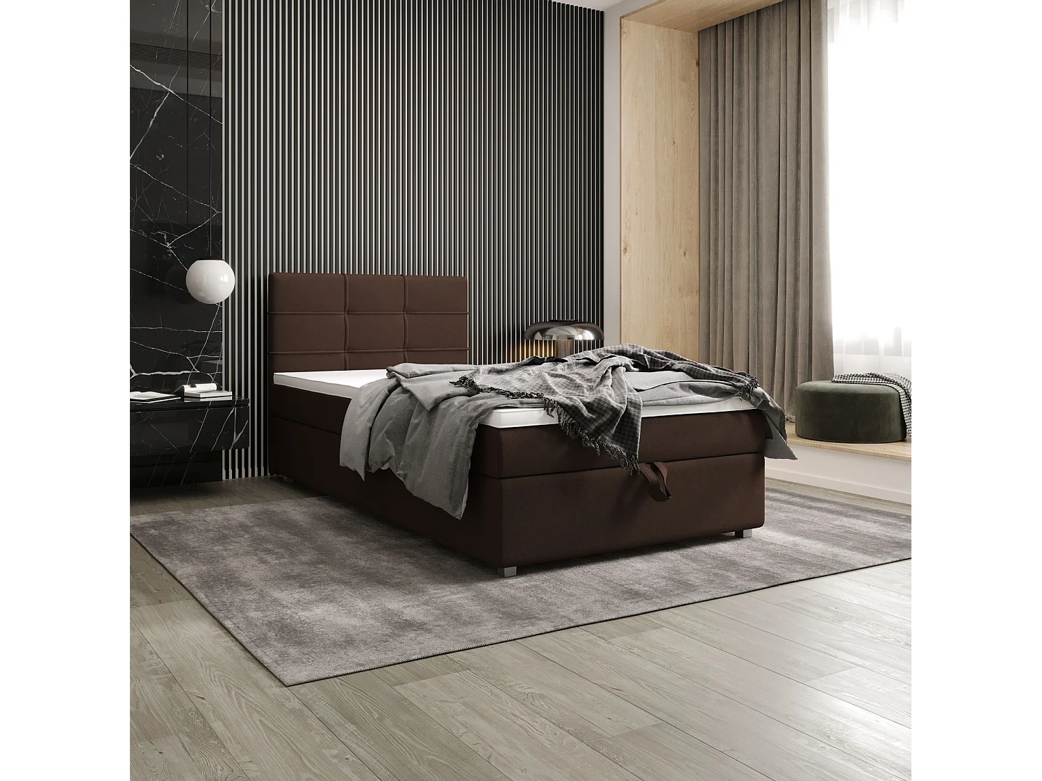 BEDANTE Lit boxspring FADO 1 80x200 Cosmic 800 Brun foncé Lit Coffre Lit simple Lit d’hôtel
