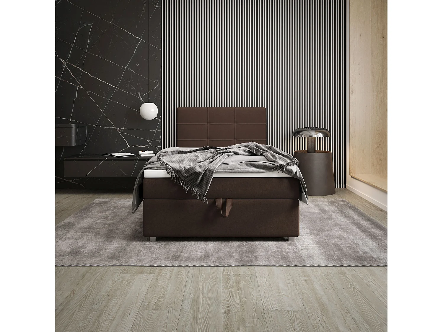 BEDANTE Lit boxspring FADO 1 80x200 Cosmic 800 Brun foncé Lit Coffre Lit simple Lit d’hôtel