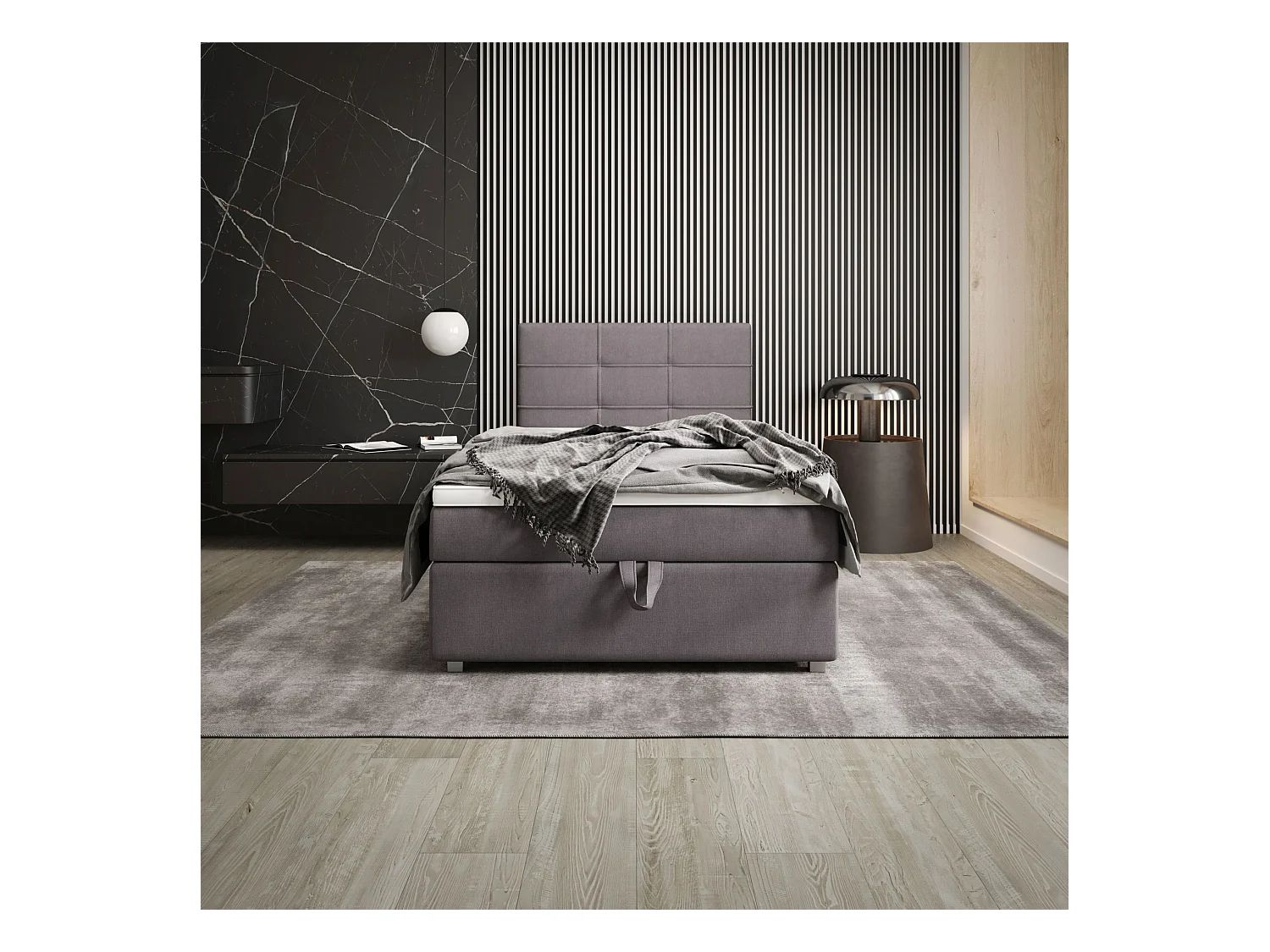 BEDANTE Lit boxspring FADO 1 80x200 Cosmic 160 Gris clair Lit Coffre Lit simple Lit d’hôtel