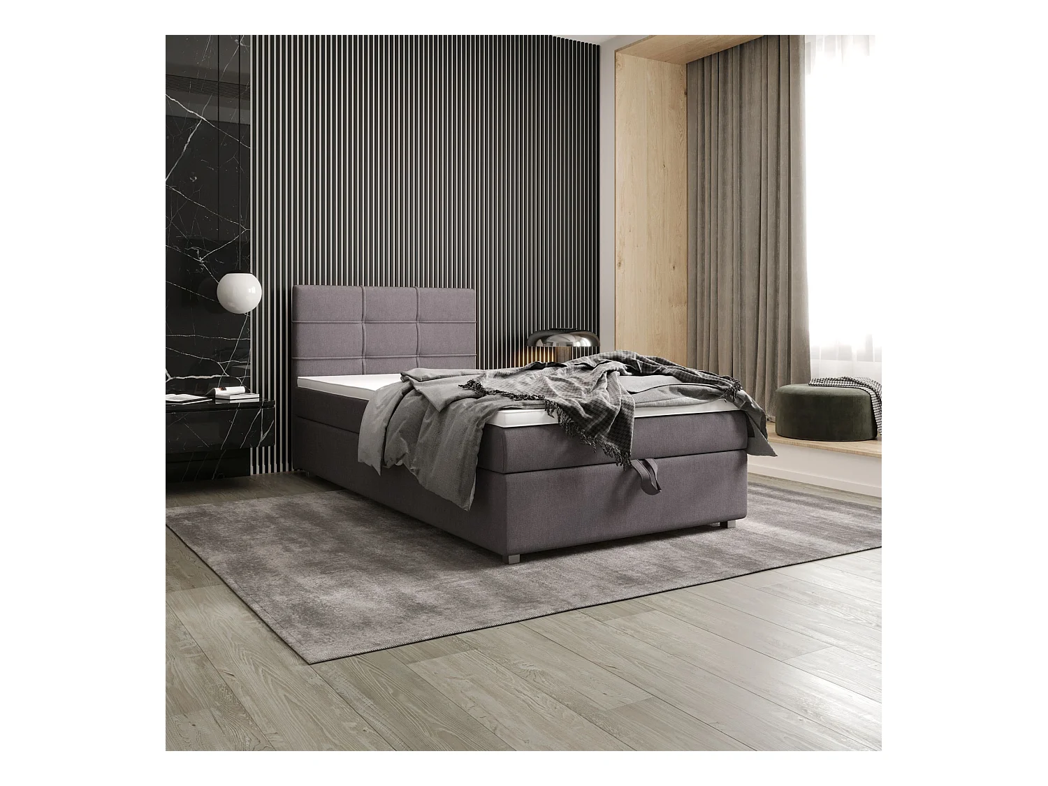 BEDANTE Boxspringbett FADO 22 80x200 Cosmic 160 Hellgrau Bett Bettkasten Einzellbett Hotelbett Topper Matratze Schlafzimmer Stauraum