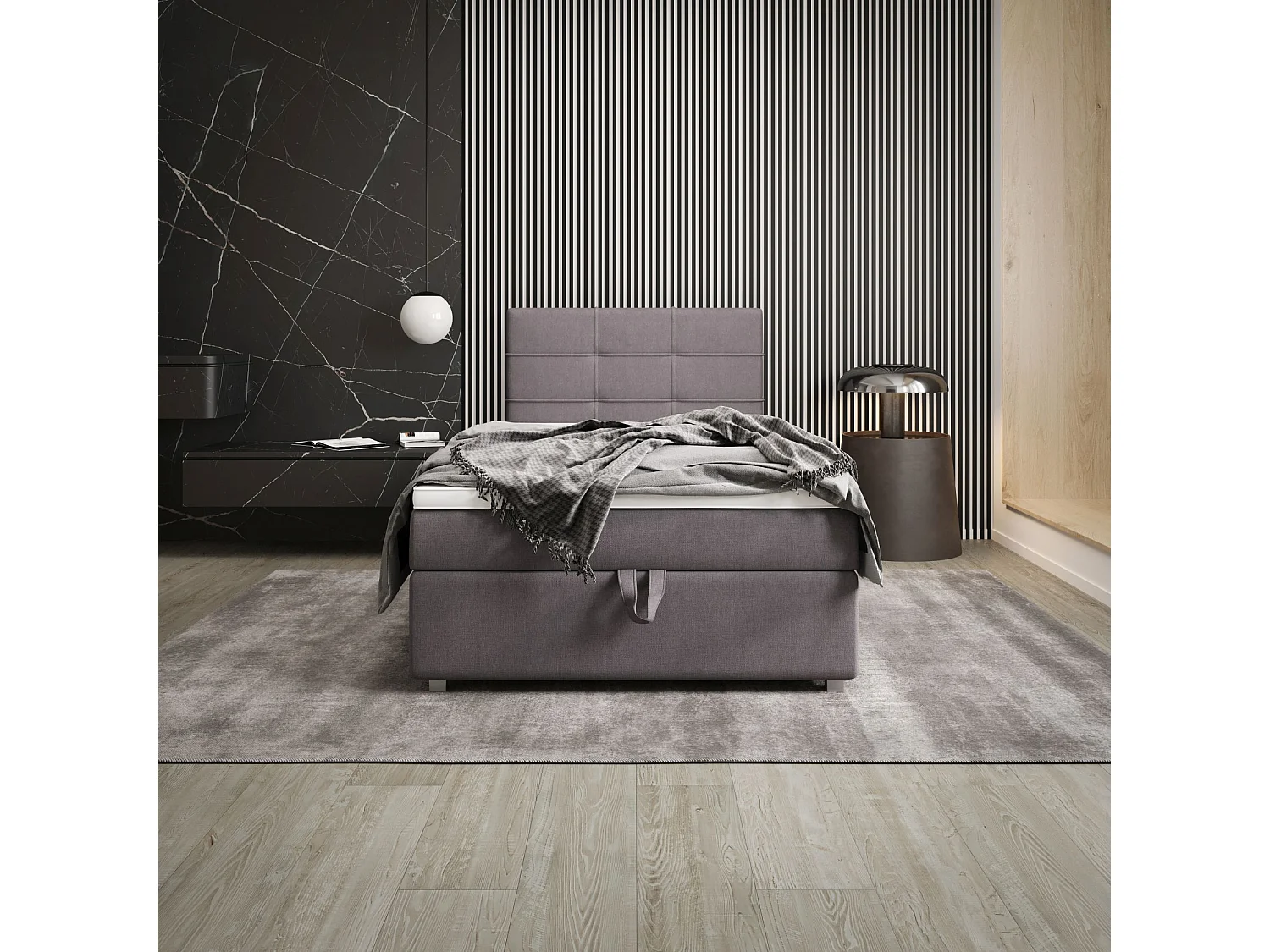 BEDANTE Boxspringbett FADO 22 80x200 Cosmic 160 Hellgrau Bett Bettkasten Einzellbett Hotelbett Topper Matratze Schlafzimmer Stauraum