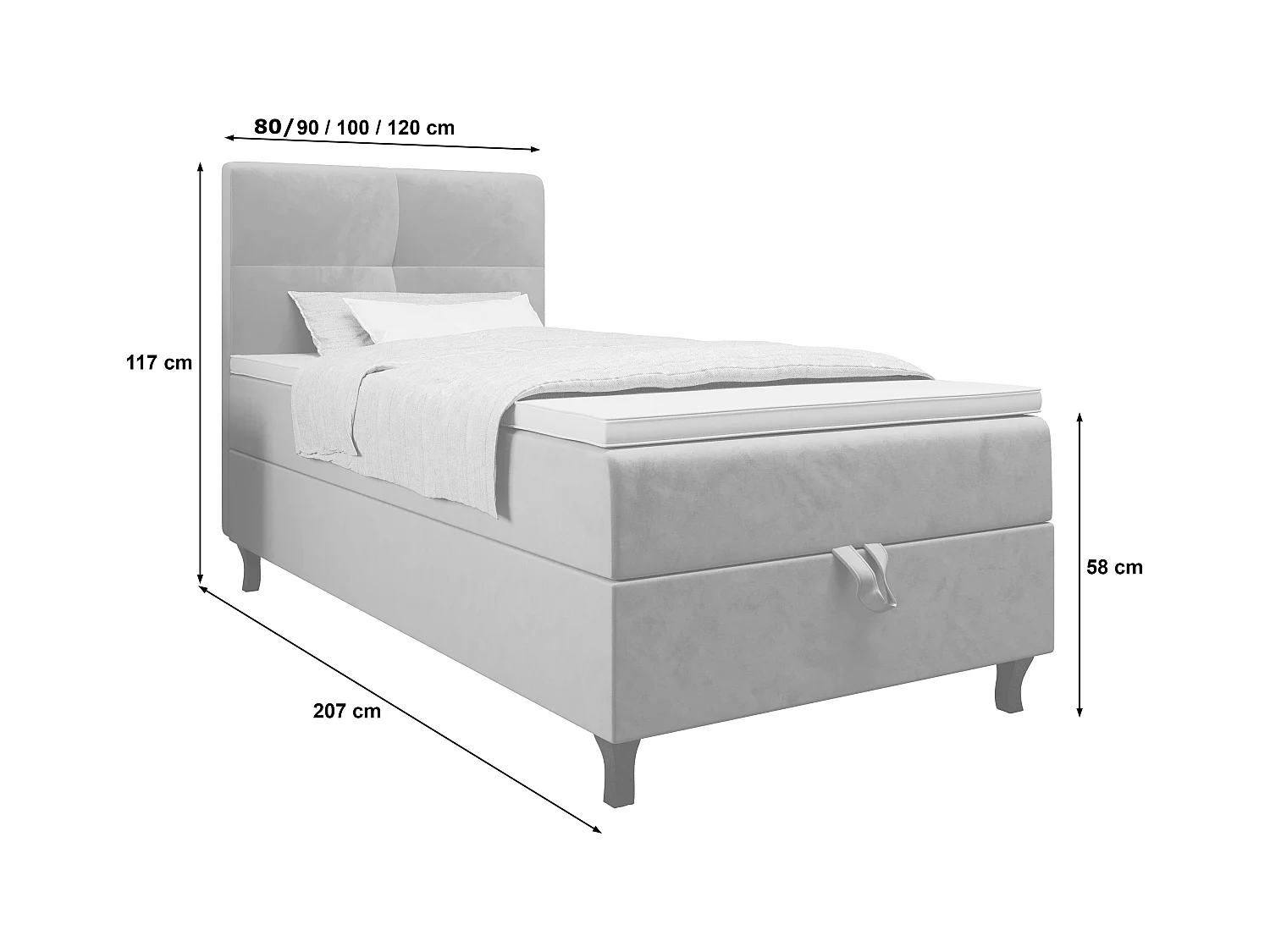 BEDANTE Lit Boxspring MANHATTAN 80x200 Monolith 15 Brun Lit avec coffre Lit simple Lit d’hôtel Surmatelas Matelas Chambre Espace de rangement