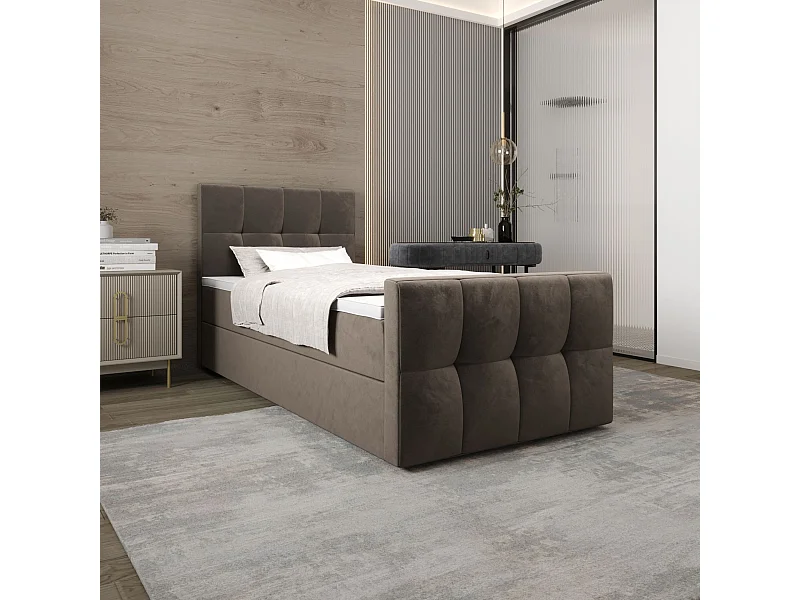 BEDANTE Boxspringbed MANHATTAN 80x200 Monolith 15 Bruin Bed met opbergruimte Eenpersoonsbed Hotelbed Topper Matras Slaapkamer Opbergruimte