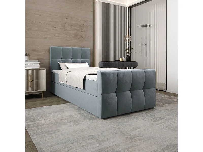 BEDANTE Boxspringbed MANHATTAN 80x200 Monolith 72 Blauw Bed met opbergruimte Eenpersoonsbed Hotelbed Topper Matras Slaapkamer Opbergruimte