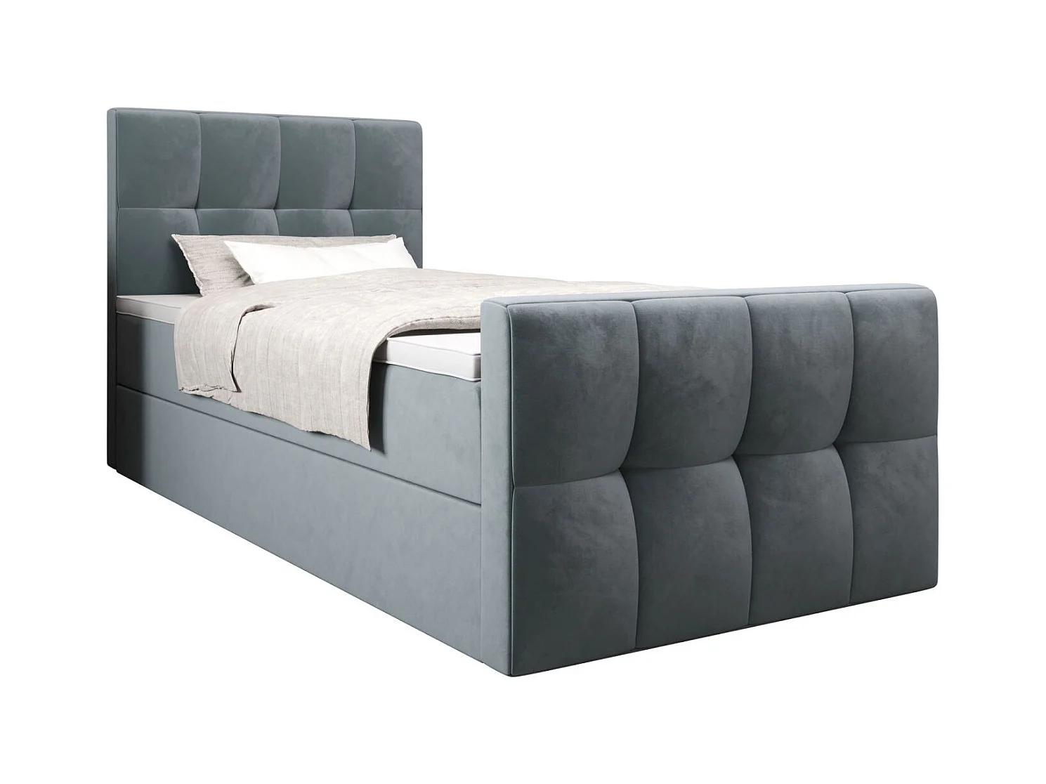 BEDANTE Lit Boxspring MANHATTAN 80x200 Monolith 72 Bleu Lit avec coffre Lit simple Lit d’hôtel Surmatelas Matelas Chambre Espace de rangement