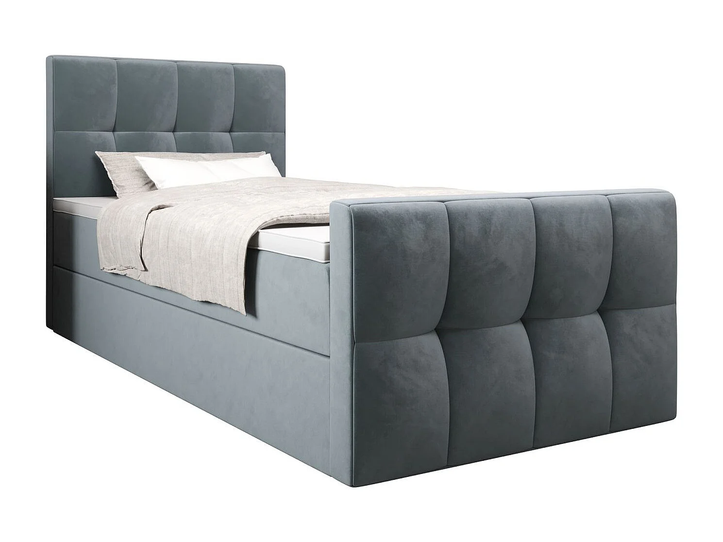 BEDANTE Lit Boxspring MANHATTAN 80x200 Monolith 72 Bleu Lit avec coffre Lit simple Lit d’hôtel Surmatelas Matelas Chambre Espace de rangement