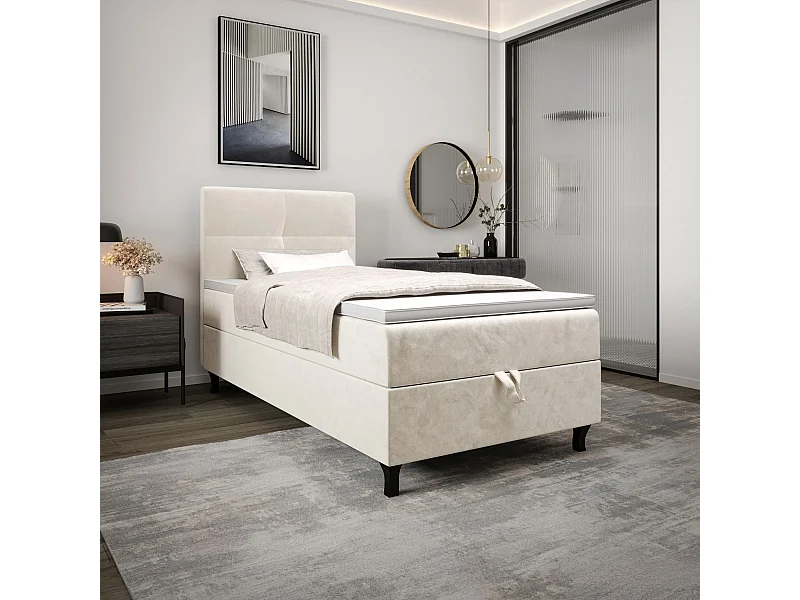 BEDANTE Lit Boxspring LIMBA 80x200 Monolith 02 Crème Lit avec coffre Lit simple Lit d’hôtel Surmatelas Matelas Chambre Espace de rangement