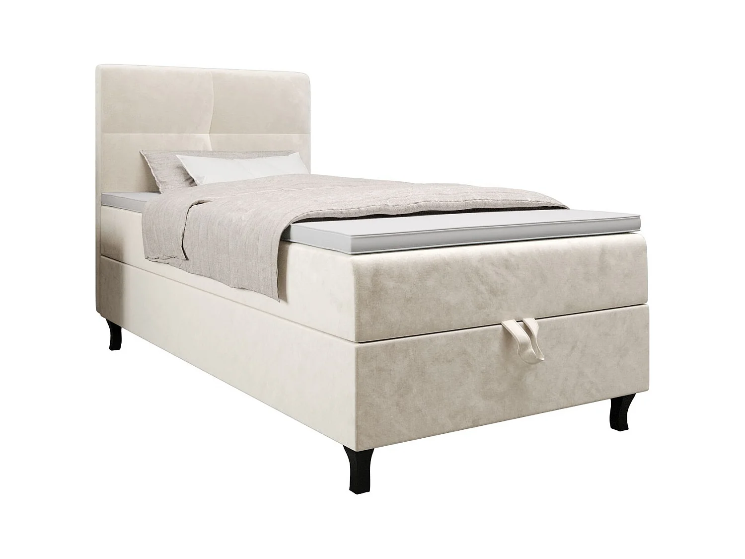 BEDANTE Lit Boxspring LIMBA 80x200 Monolith 02 Crème Lit avec coffre Lit simple Lit d’hôtel Surmatelas Matelas Chambre Espace de rangement