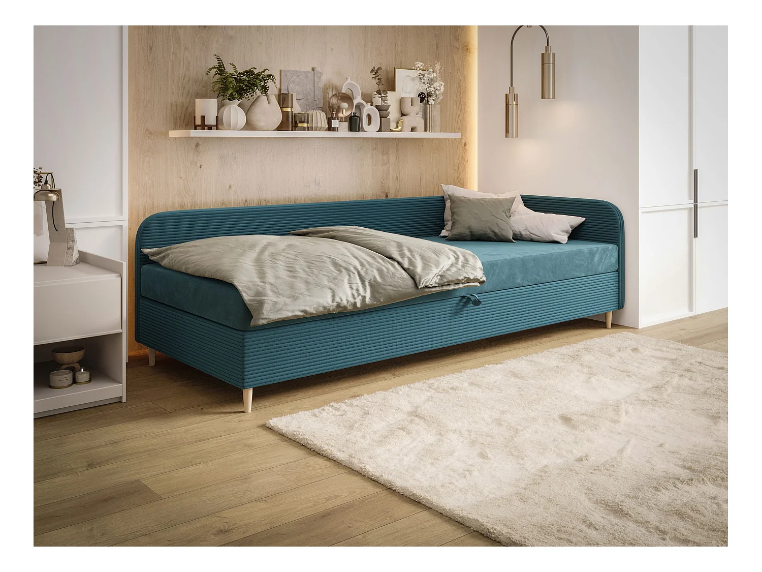 BEDANTE lit MIKO 90x200 RIVIERA 76+LINCOLN 75 bleu lit lit junior lit simple lit d'hôtel matelas chambre à coucher rangement