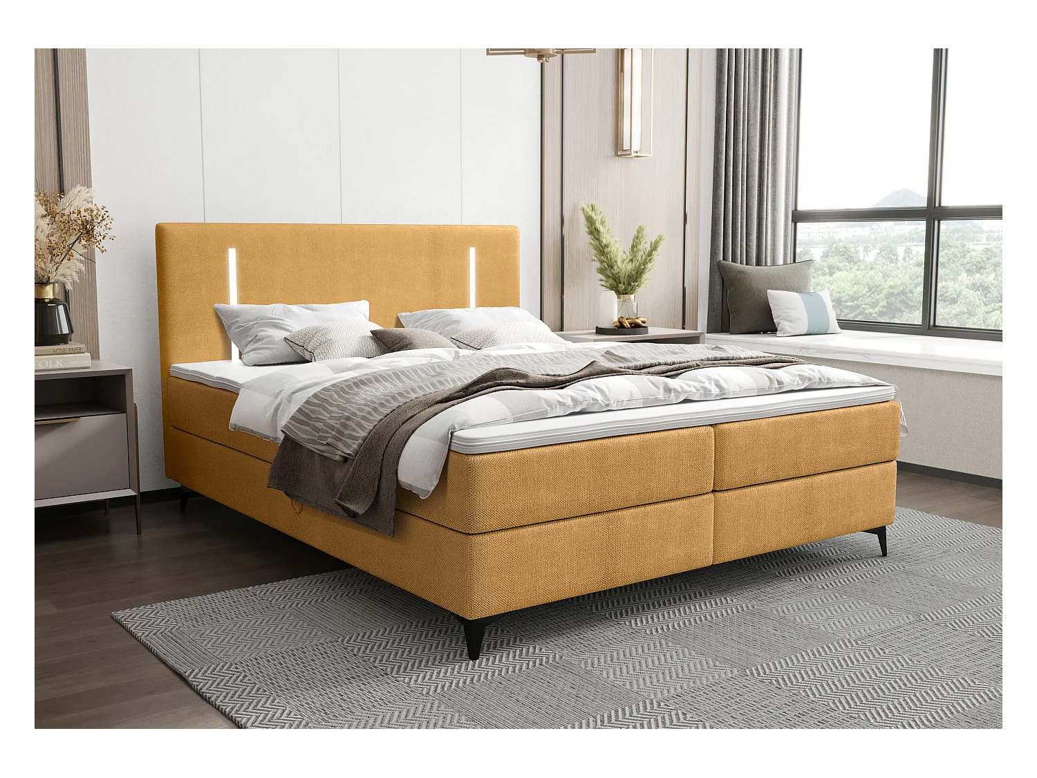 BEDANTE lit boxspring ONO 140x200 CURIO 48 orange lit coffre de lit lit double lit d'hôtel surmatelas matelas chambre à coucher rangement