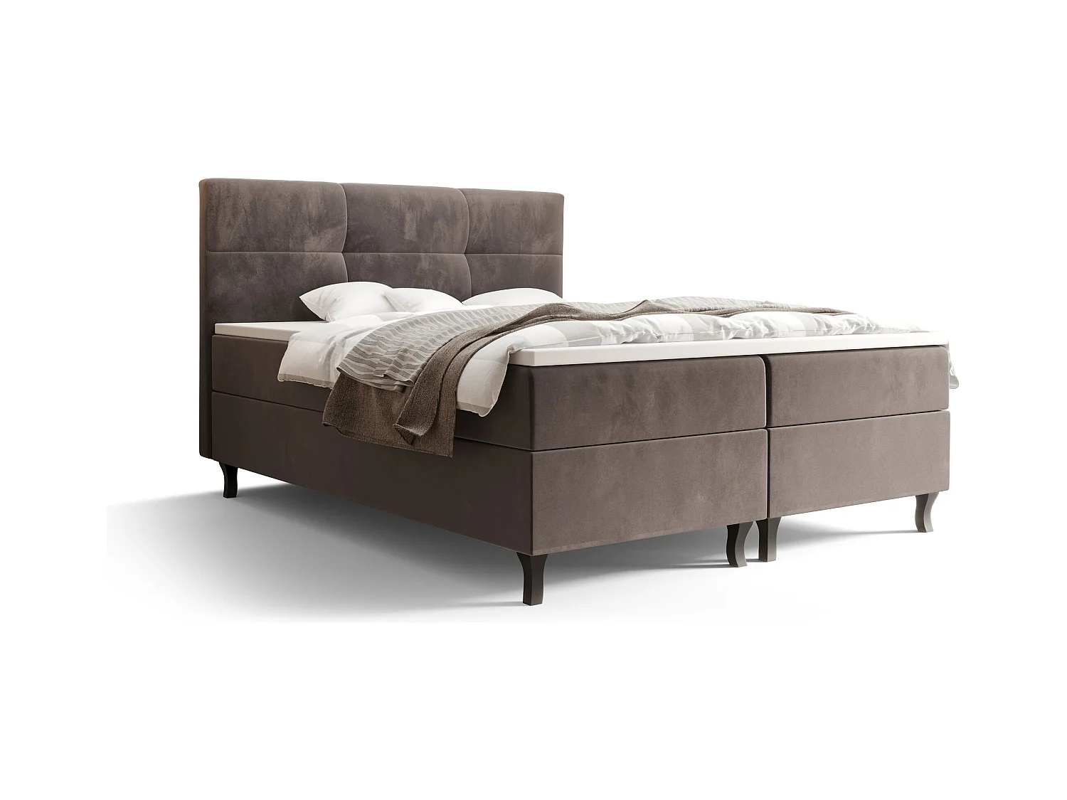 BEDANTE Lit Boxspring LIMBA 140x200 Monolith 15 Brun Lit avec coffre Lit double Lit d’hôtel Surmatelas Matelas Chambre Espace de rangement