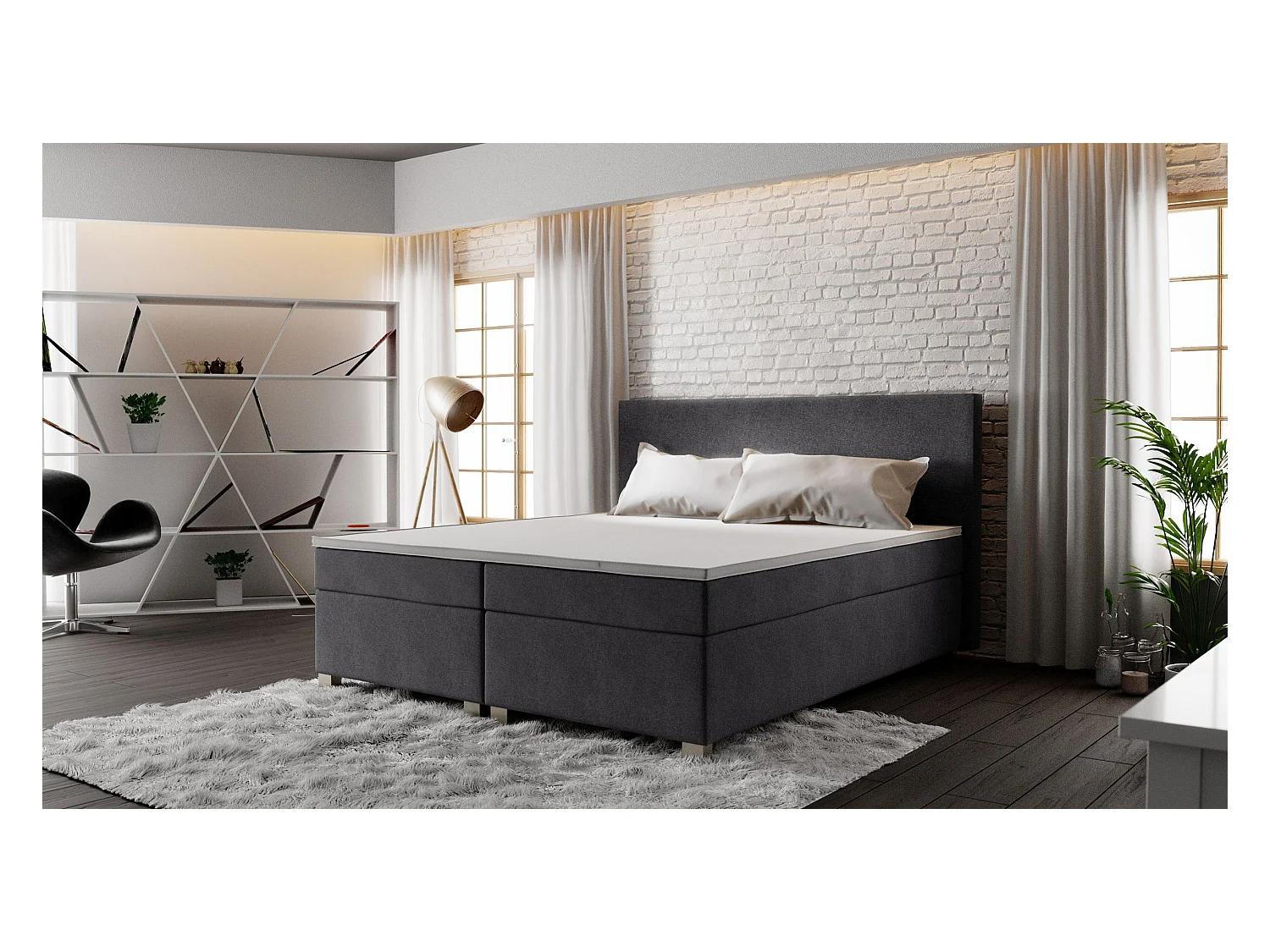 BEDANTE lit boxspring SIMPLE 140x200 COSMIC 97 gris lit coffre de lit lit double lit d'hôtel surmatelas matelas chambre à coucher rangement