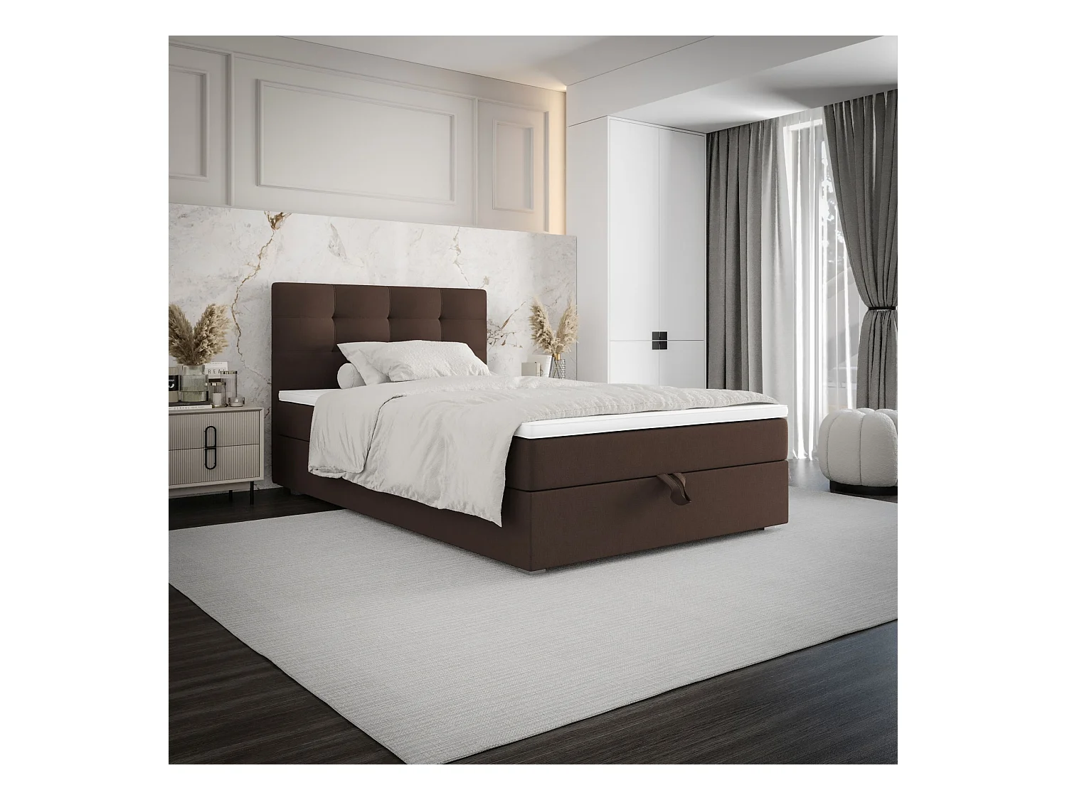 BEDANTE Boxspringbett FADO 11 80x200 Cosmic 800 Dunkelbraun Bett Bettkasten Einzellbett Hotelbett Topper Matratze Schlafzimmer Stauraum