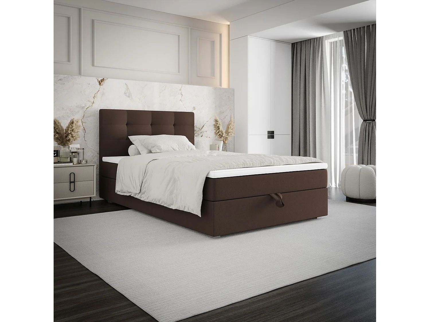 BEDANTE Boxspringbett FADO 11 80x200 Cosmic 800 Dunkelbraun Bett Bettkasten Einzellbett Hotelbett Topper Matratze Schlafzimmer Stauraum